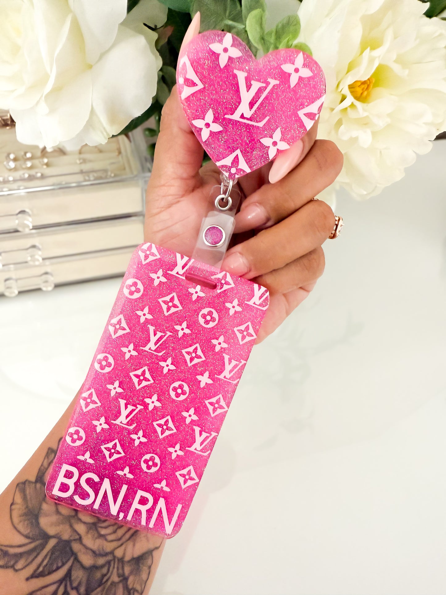 LV Heart Hot pink with light pink